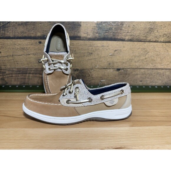 NEW SPERRY ROSEFISH BOAT SHOE WOMEN'S 5.5 TAN LINEN SPARKLE MEMORY FOAM STS83339 - Picture 8 of 10